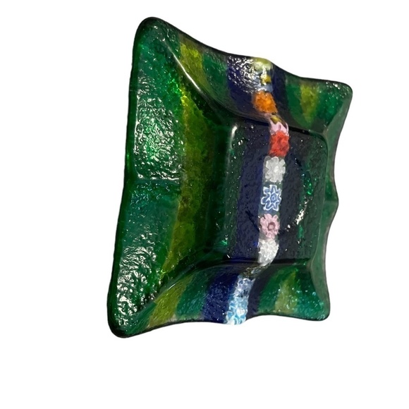 Miniature Fused Art Glass Trinket Dish 3 1/2" green Millefiori - Picture 7 of 7